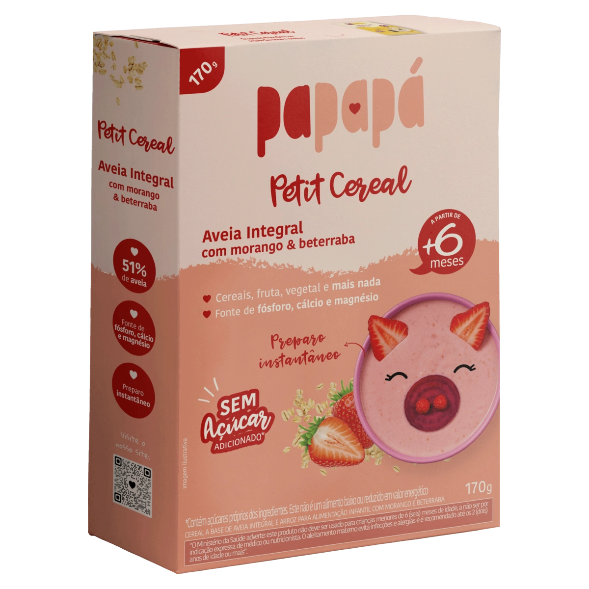 Cereal Infantil Papapa 170g Aveia Integral C/ Morango E Beterraba