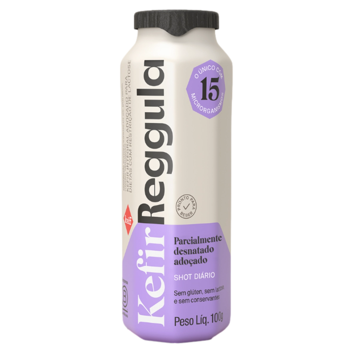 Kefir Adoçado Integral Parcialmente Desnatado Zero Lactose Kefir Reggula Shot Diário Frasco 100g
