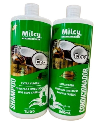 Kit Capilar Coco Extra Virgem Com 1 Shampoo De 1l 1 Condicionador De 900ml Milcy Cosméticos