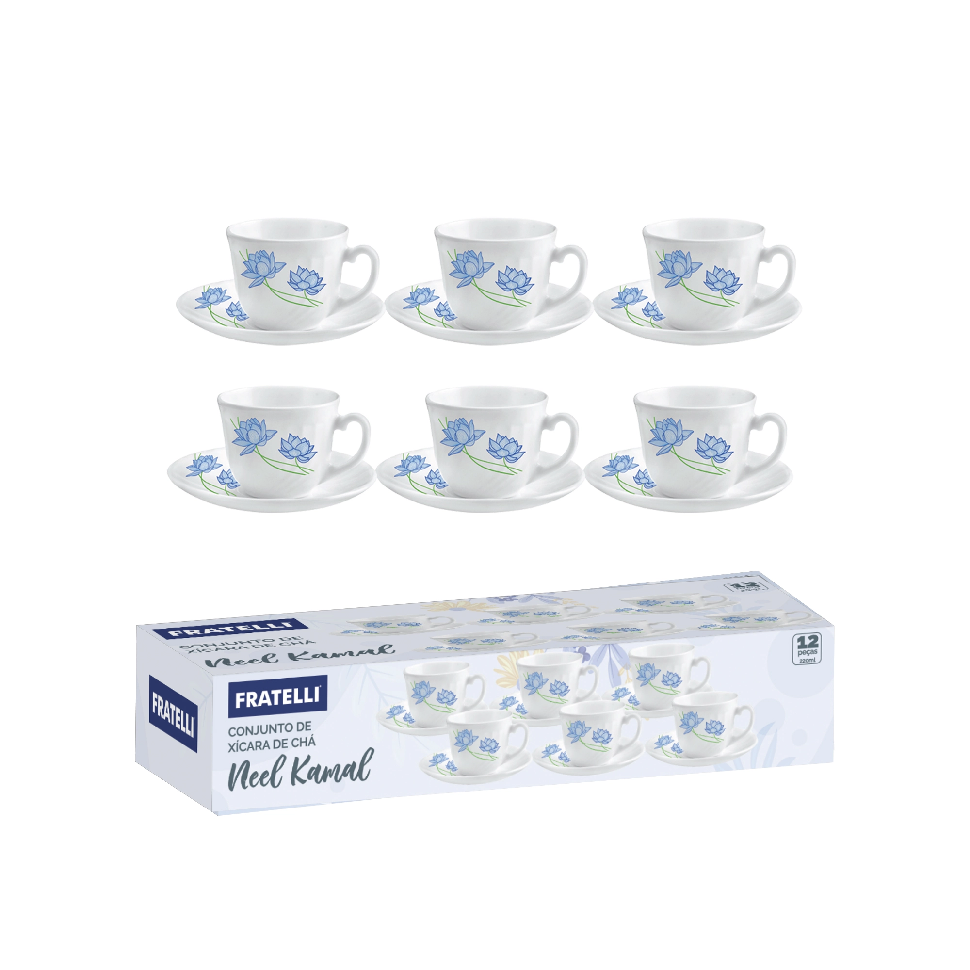 Jogo Xicara Cha Neel Kamal 220ml 12pcs Co0540390 Euroquadros