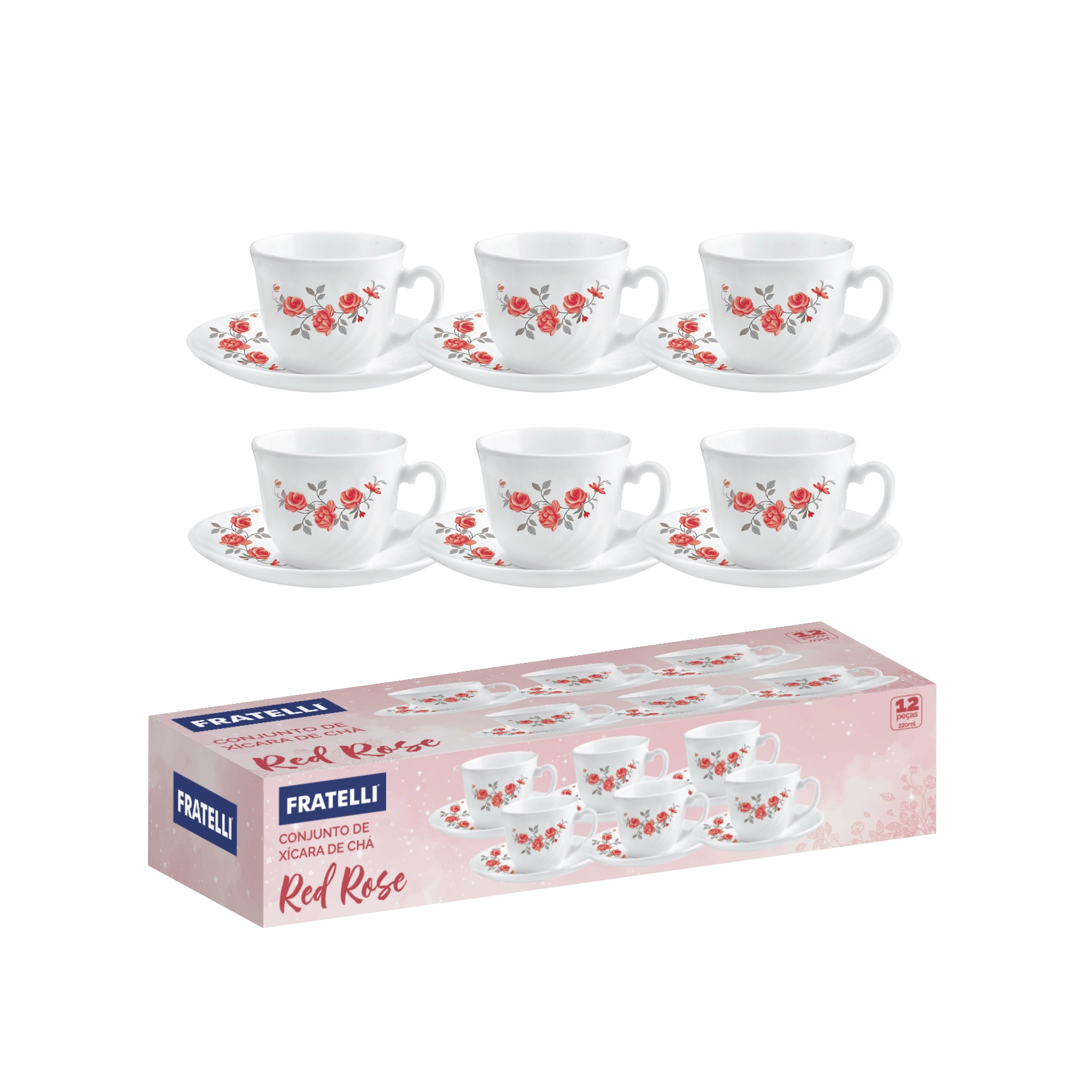 Jogo Xicara Cha Red Rose Fantasy 220ml 12pcs Co0540413 Euroquadros