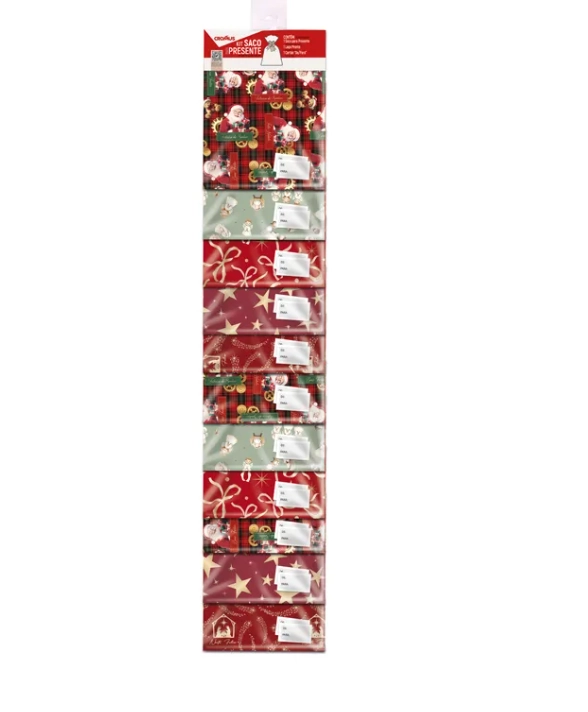 Kit Presente Saco Laco Pronto Cartao De/para 20cmx29cm Cromus Natal Sortido