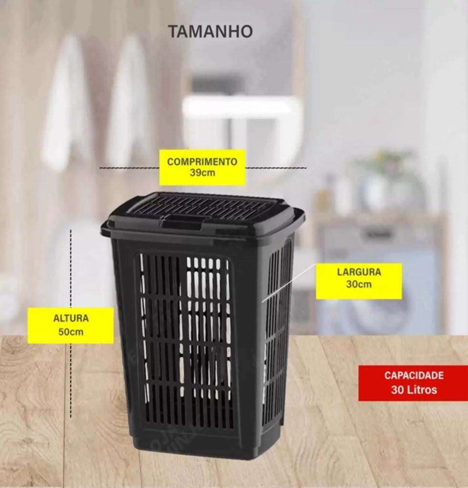 Un|001|cesto Lavanderia 30 Litros Preto