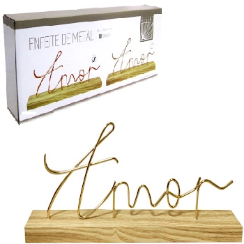 Enfeite Palavra Amor Metal C/base Madeira 36x16cm