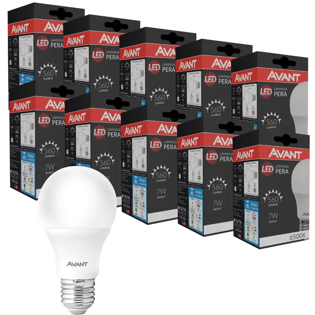 Kit 10 Lâmpadas Led Pêra 7w Bivolt Branco 6500k