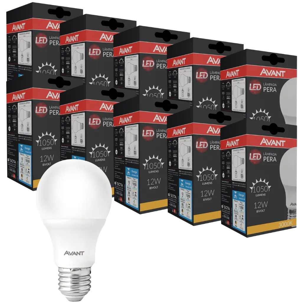 Kit 10 Lâmpadas Led Pêra 12w Bivolt Amarelo 3000k