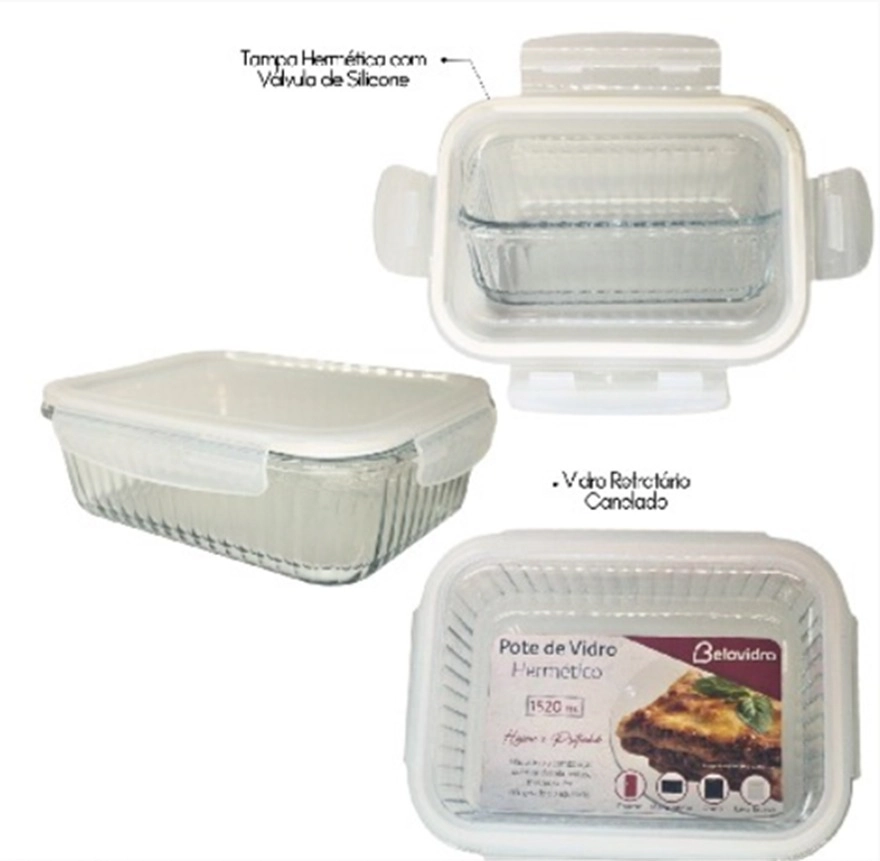 Pote Hermetico Vidro Canelado Retangular Branco 1040ml Bv5206 Duartes