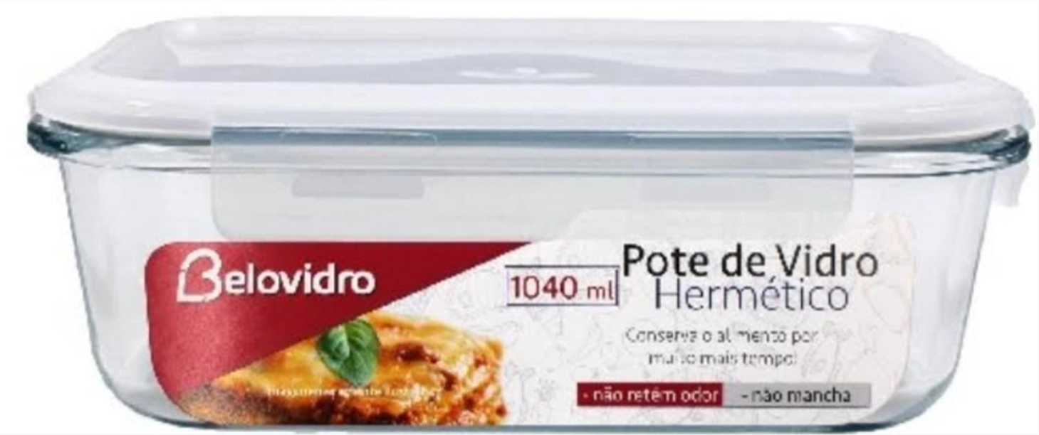 Pote Hermetico Vidro Retangular Branco 640ml Bv6015 Duartes
