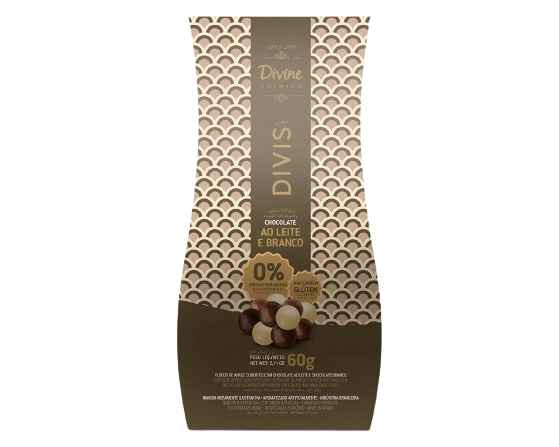 Confeito Divine Divis Sabor Choc. Leite E Branco Cx 60 G