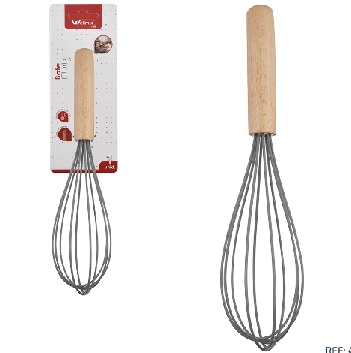 Batedor Fouet Silic Cabo Madeir Grafit 28cm Wellmix
