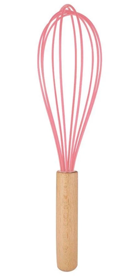 Batedor Fouet Silic Rosa C/cabo Madeira 26cm Wellmix