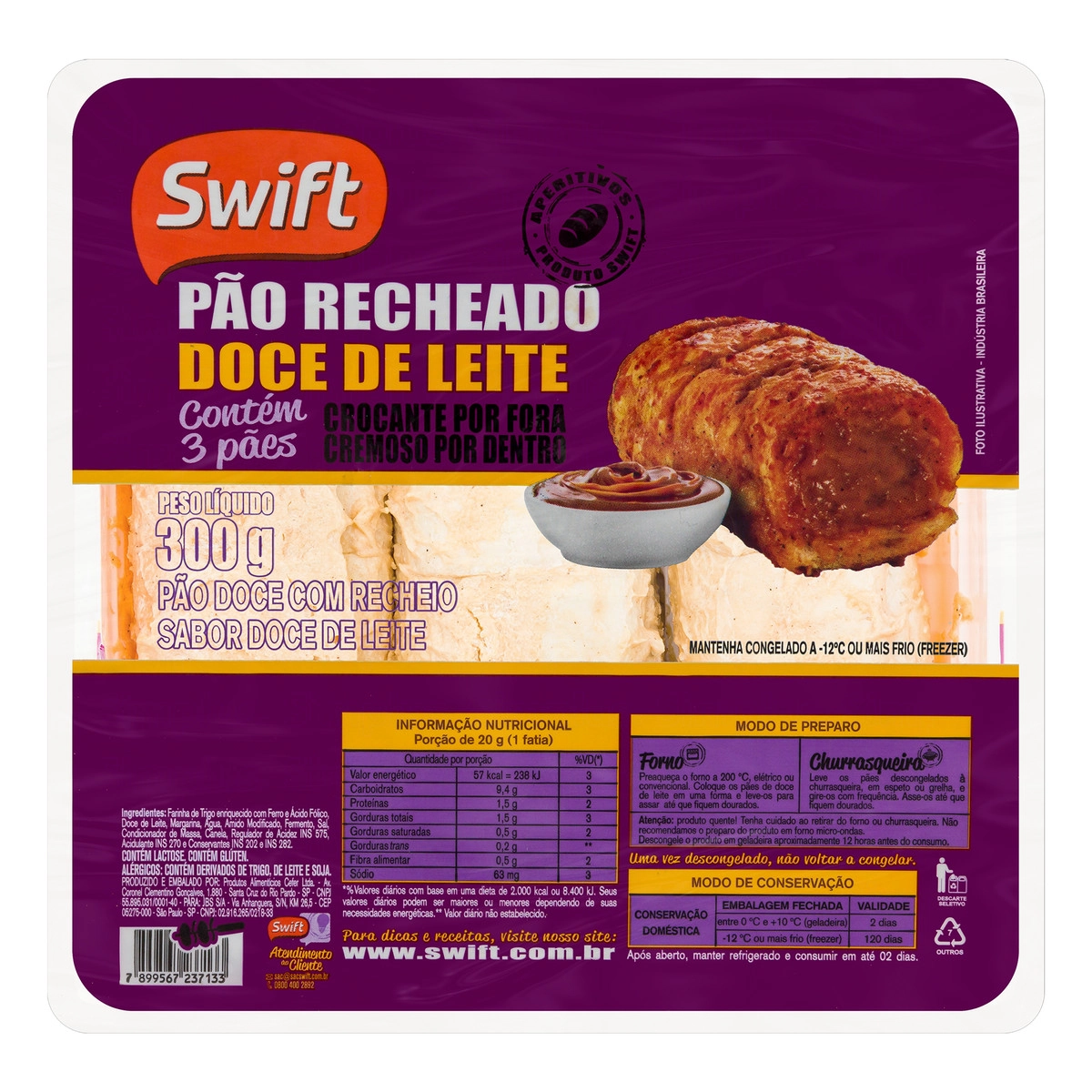 Pao Recheado Doce De Leite Swift 300g