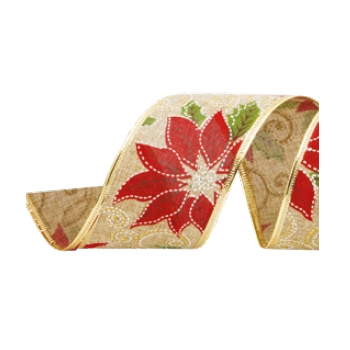 Fita Natal Poinsetia Cru/verm/our 6,3x914cm