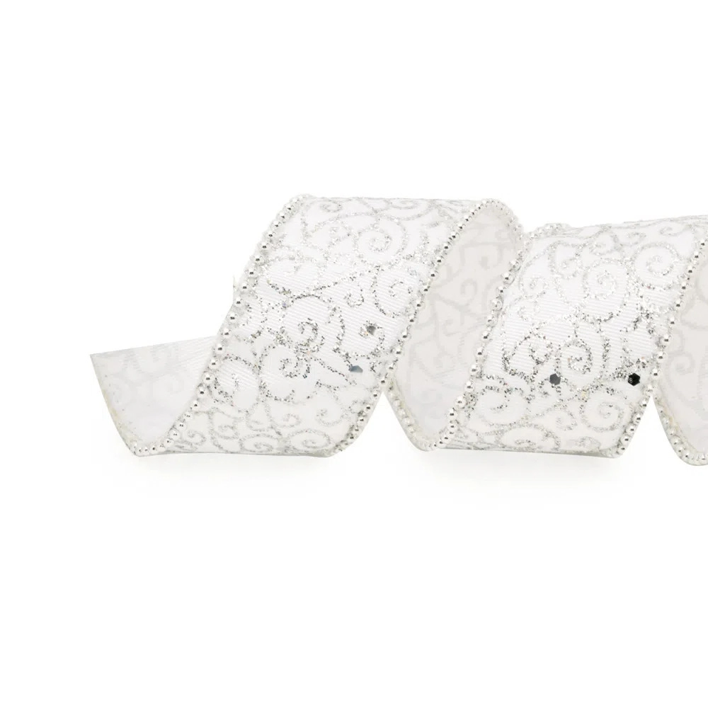 Fita Cromus Borda Aljofre Arabesco Bco/p 6,3cmx9,14m