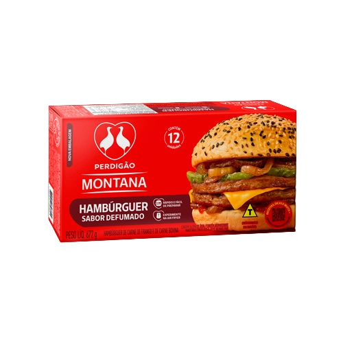 Hambúrguer De Carne De Ave E Bovina Defumado Perdigão Caixa 672g 12 Unidades