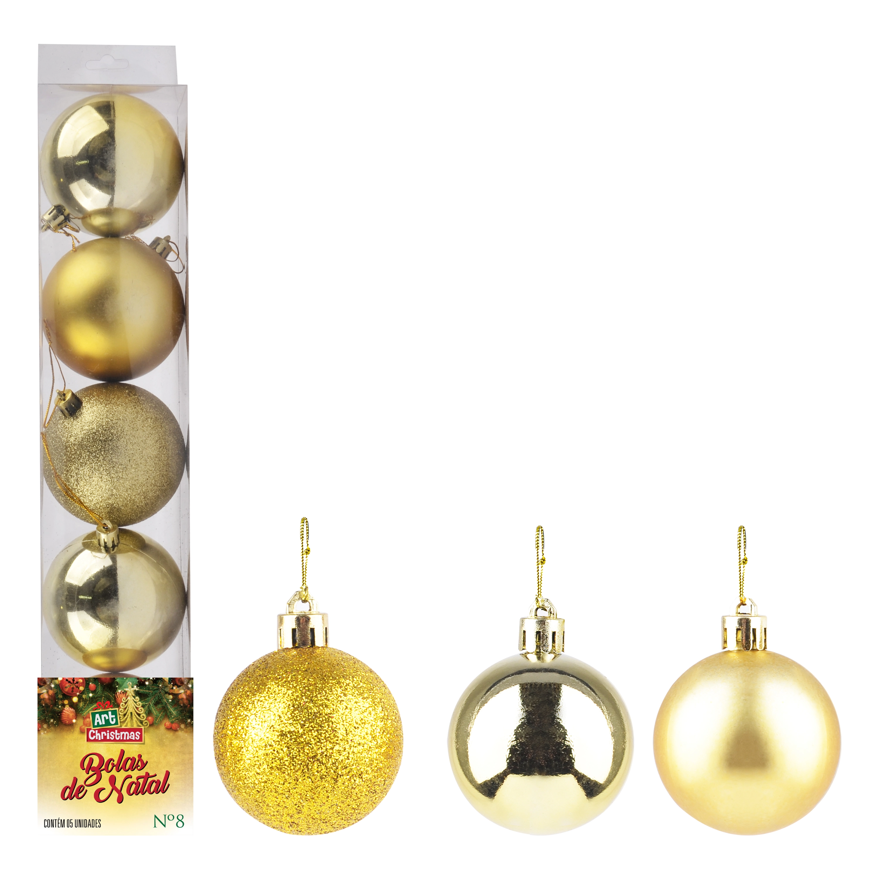 Bola Natal Lisa Dourada 8cm 5pcs 842871 Issam
