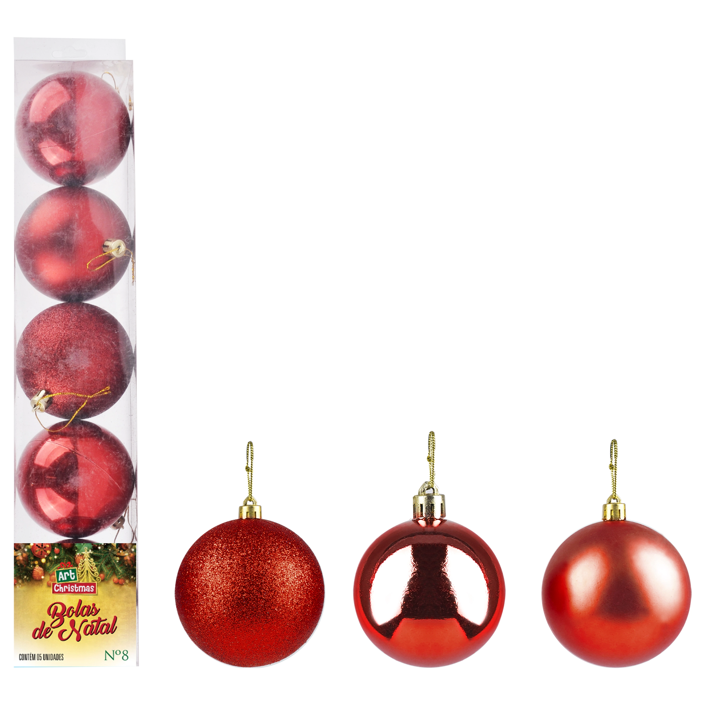 Bola Natal Lisa Vermelha 8cm 5pcs 842952 Issam