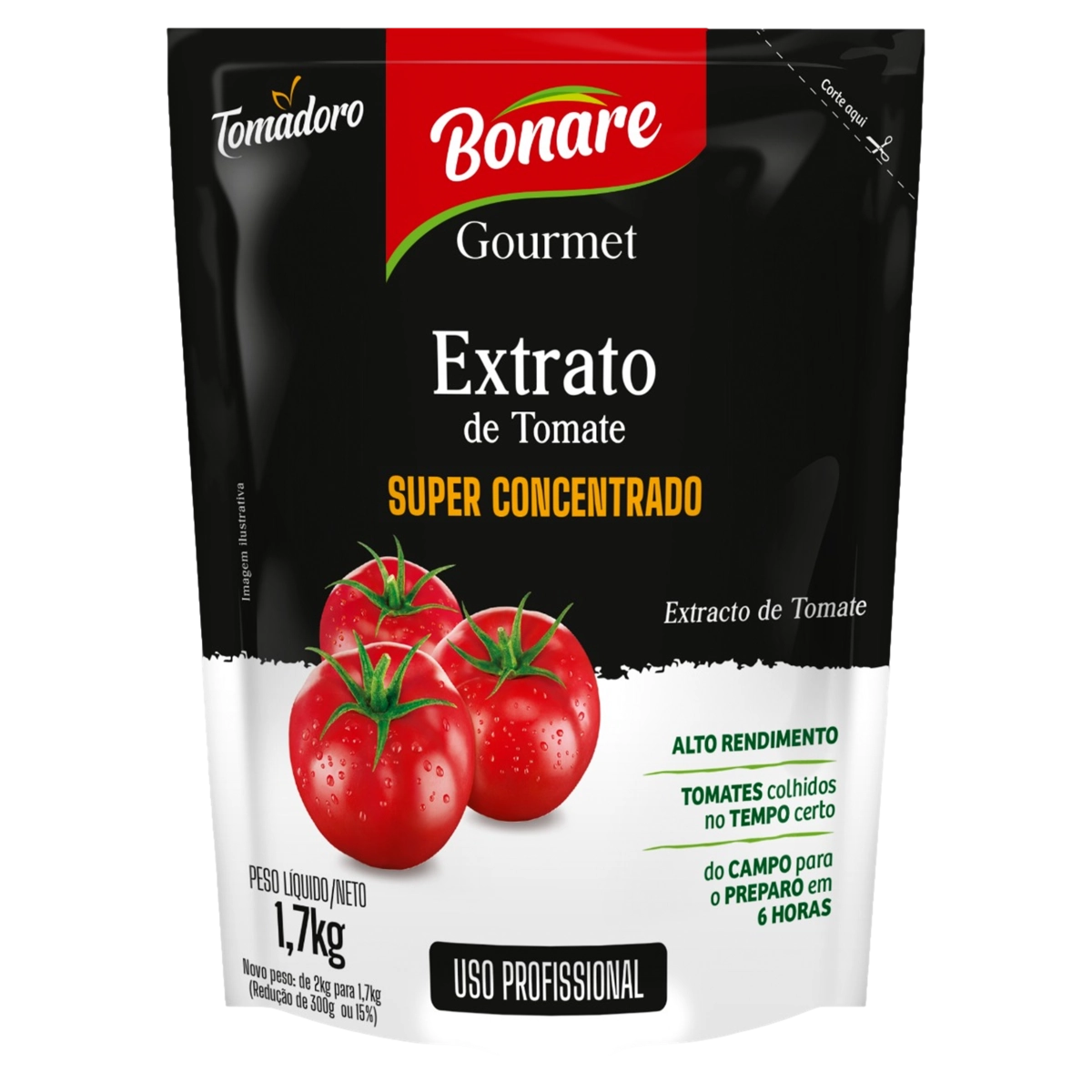 Extrato De Tomate Super Concentrado Uso Profissional Tomadoro Bonare Gourmet Sachê 1,7kg