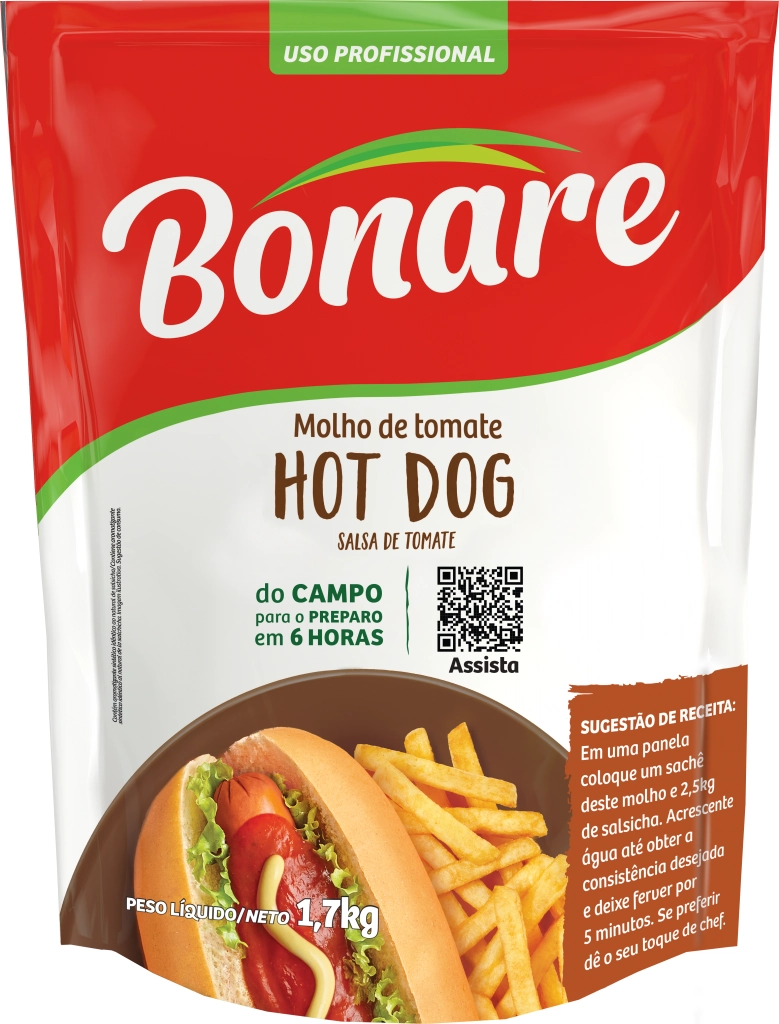 Molho De Tomate Hot Dog Uso Profissional Bonare Sachê 1,7kg
