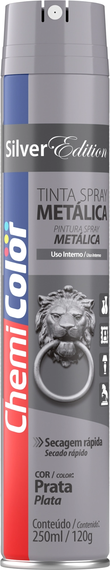 Tinta Chemicolor Metalica Prata 250ml 680508 Baston