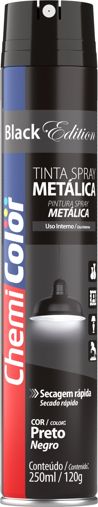 Tinta Chemicolor Metalica Preto 250ml 680543 Baston