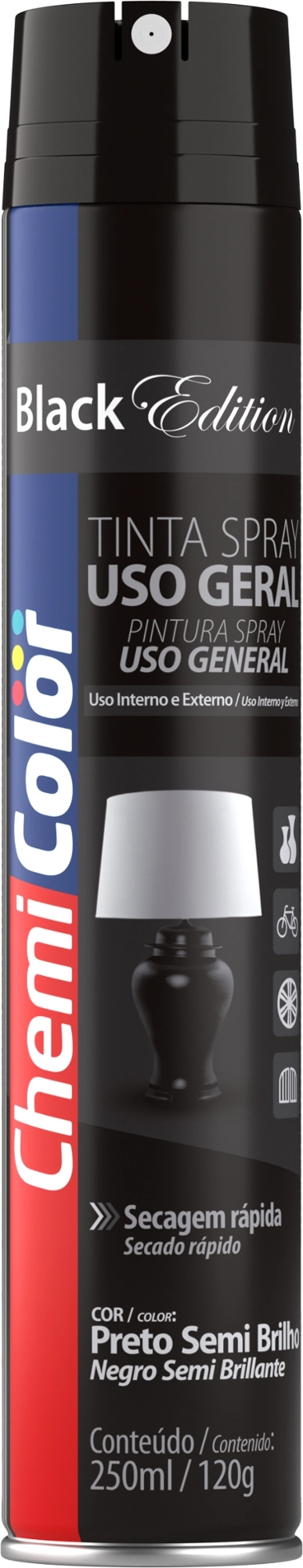 Tinta Chemicolor Preto Semi Brilho 250ml 680551 Baston