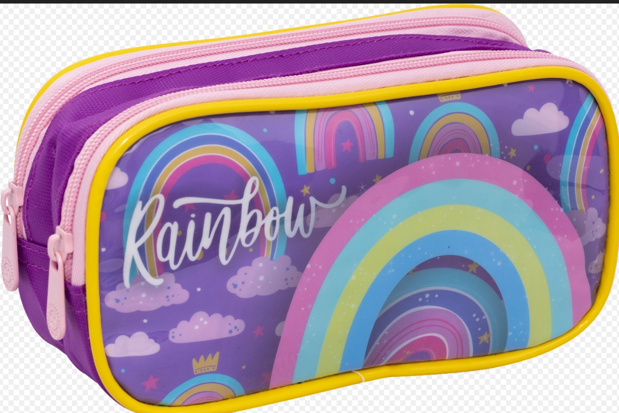 Estojo Infantil Feminino Rainbow 2 Zip Roxo Mif5334 E Bf Brasil