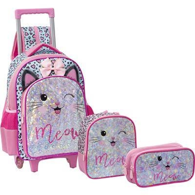 Kit Mochila Infantil Feminina Meow Rosa Kit5336 Bf Brasil