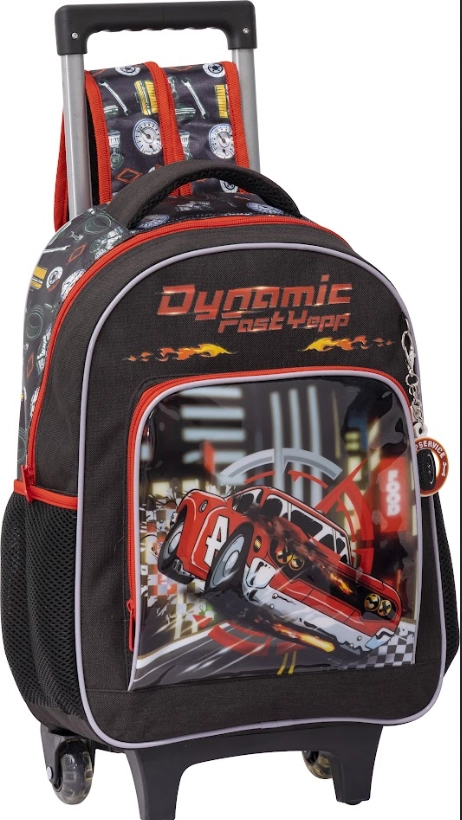 Mochila Infantil Masculina C/ Carrinho Poliester Pvc 16