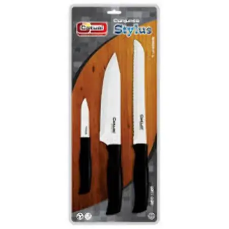 Conj Faca Catuai 3pcs Cabo Preto