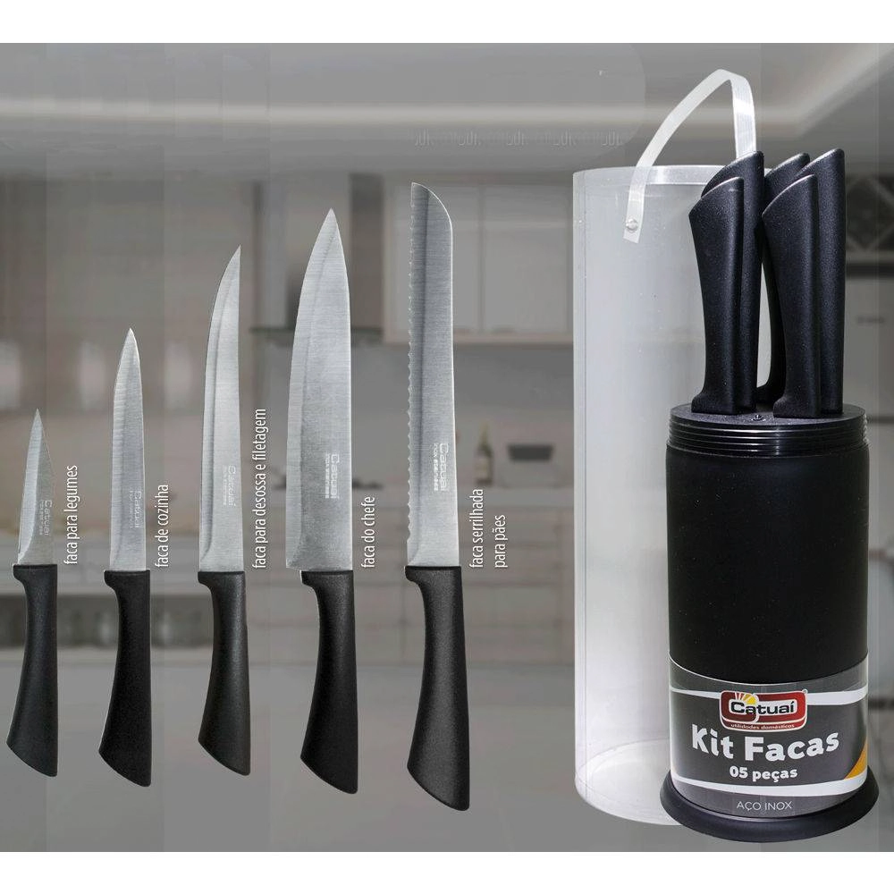 Conjunto Facas Catuai 5 Pcs Tubo Preto
