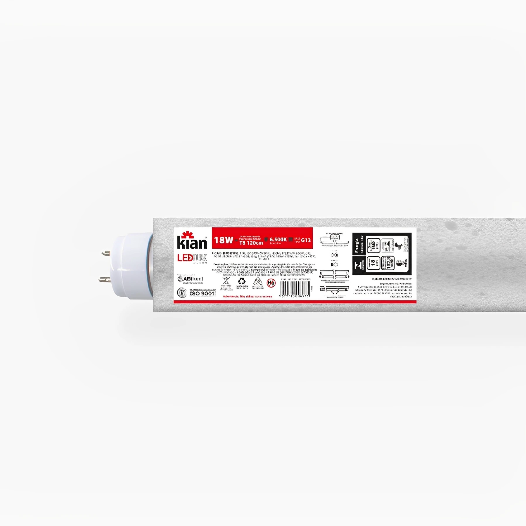 Kit 10 Lâmpadas LED Tubular Luz Branca 18W Bivolt Glass Kian