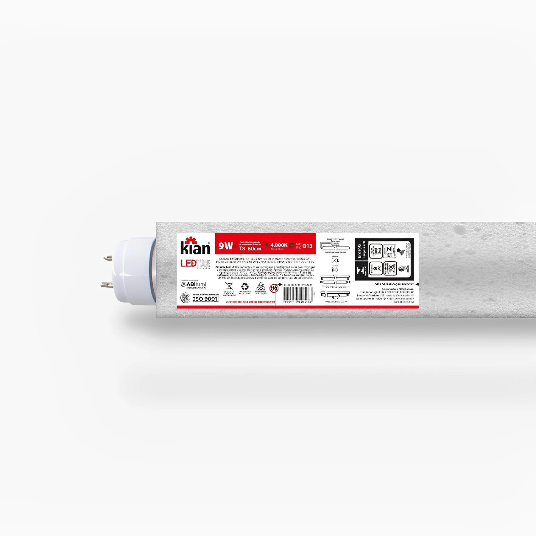 Kit 10 Lâmpadas LED Tubular Luz Neutra 9W Bivolt Glass Kian