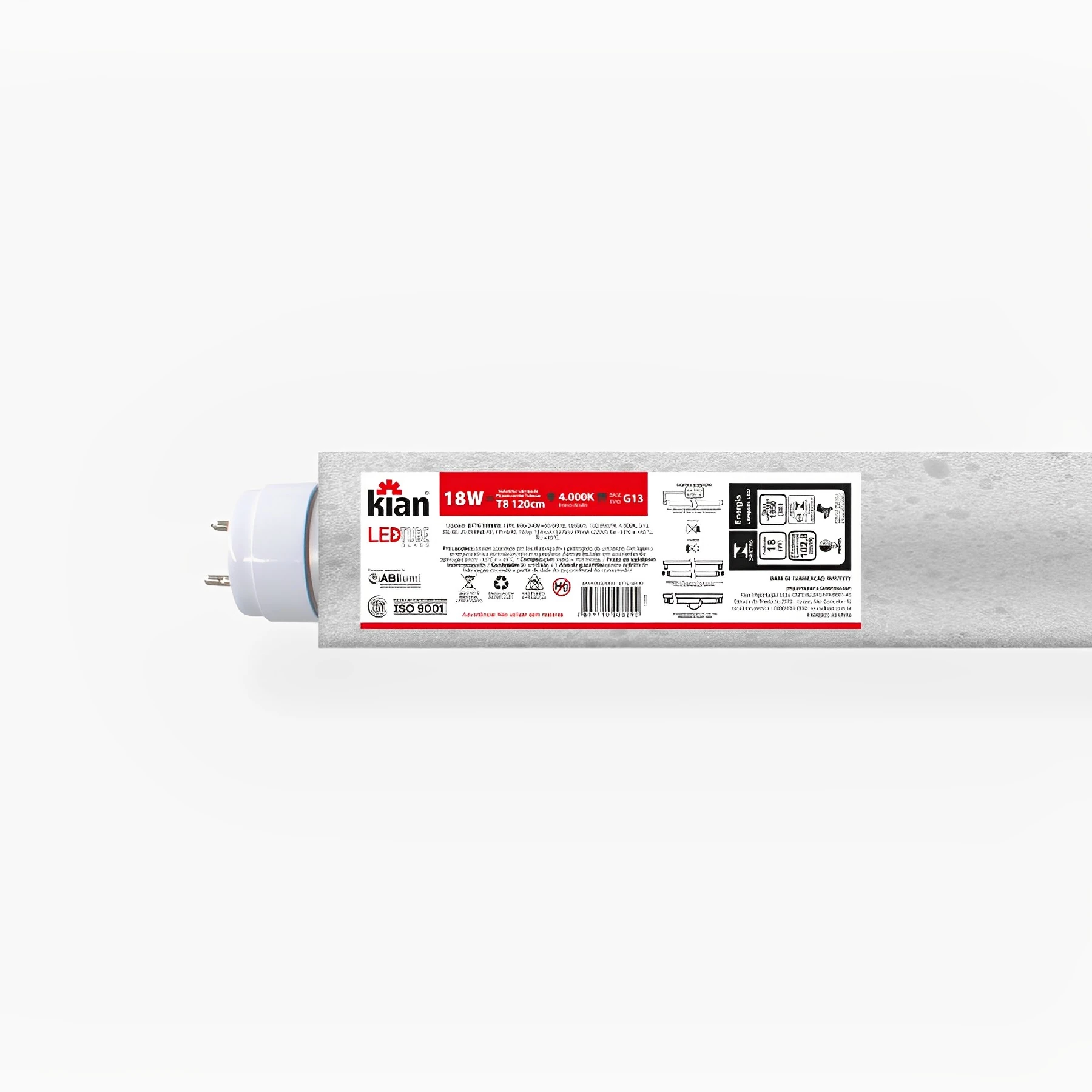 Kit 10 Lâmpadas LED Tubular Luz Neutra 18W Bivolt Glass Kian