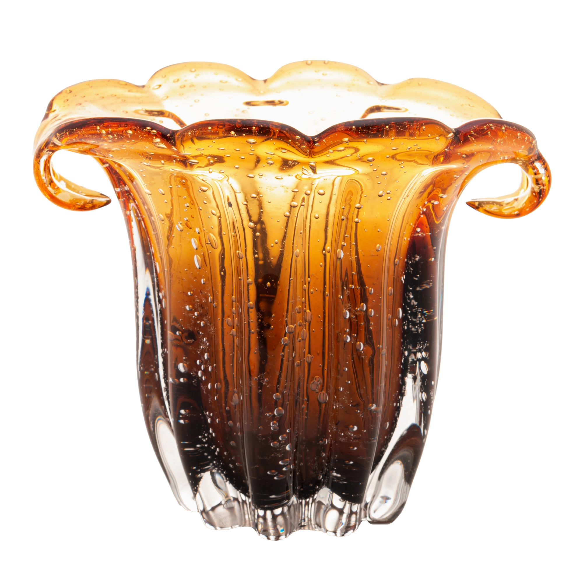 Vaso Italy Vidro Ambar Marrom 13.5x11.5x10.5cm 4849 Lyor