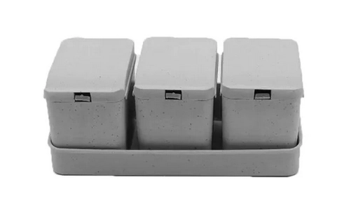 Kit Porta Tempero Bambu Colher Bandeja Lines Cinza 3pcs 10x18x7cm 4964 Lyor