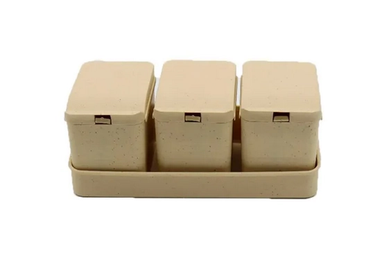 Kit Porta Tempero Bambu Colher Bandeja Lines Bege 3pcs 10x18x7cm 5209 Lyor