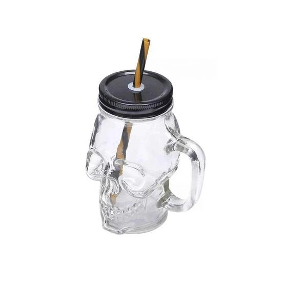 Caneca C/tampa E Canudo 105 Ml Caveira Rock Style