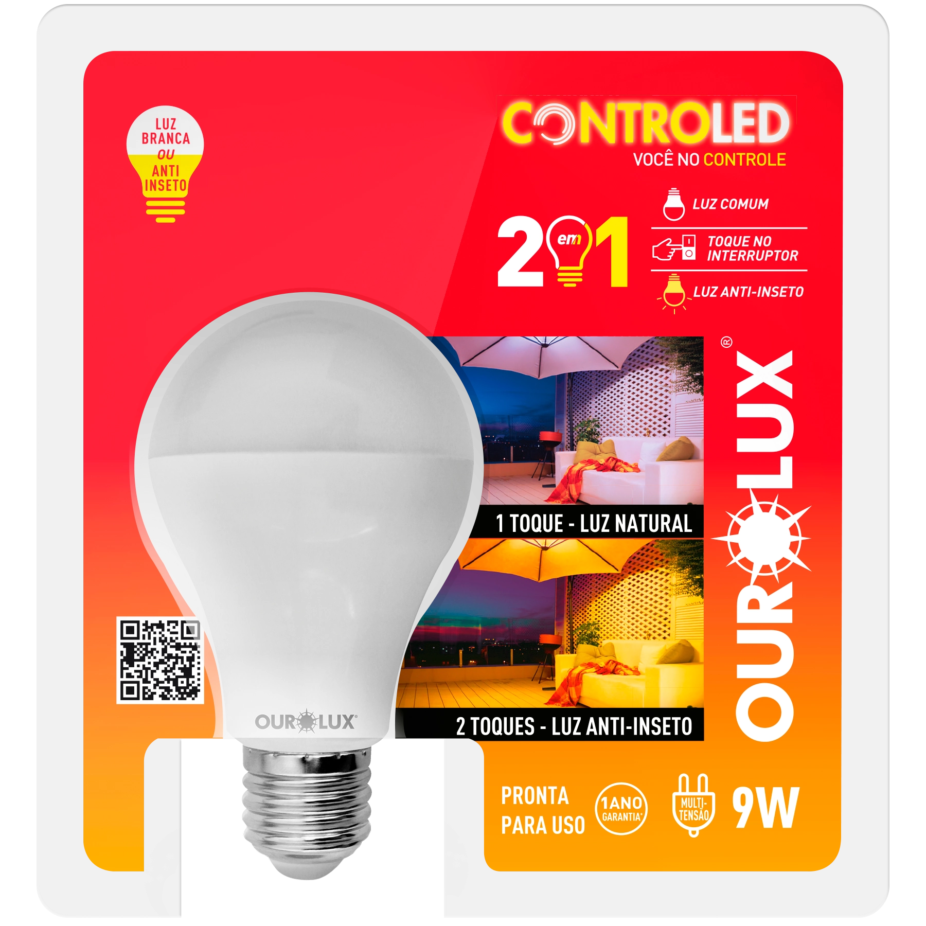 Lampada Controled Ourolux 9w Bivolt 2x1 6500k