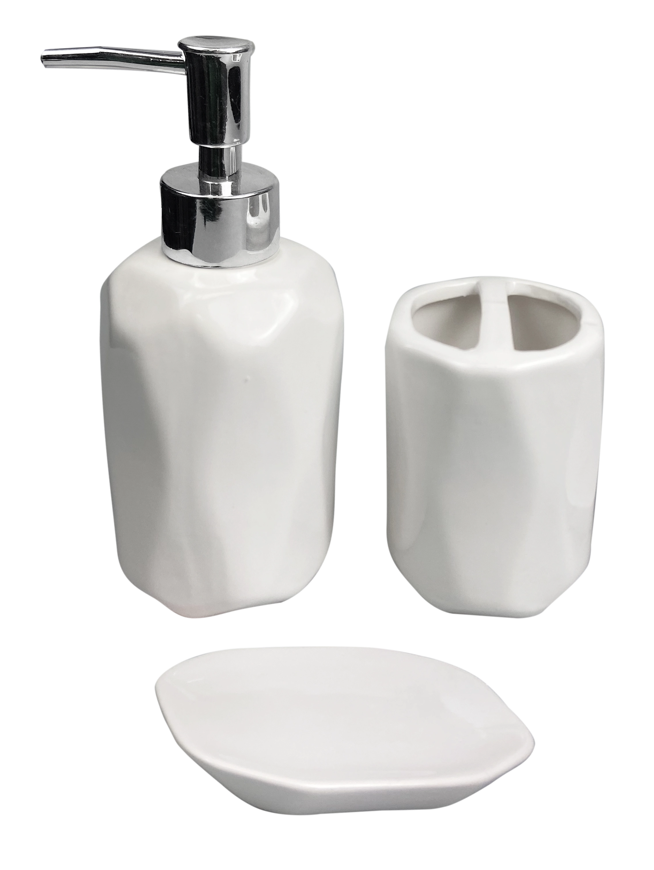 Kit Para Banheiro Com 3 Pe¿as Em Cer¿mica E Pp. Contendo: 1 Porta Sabo