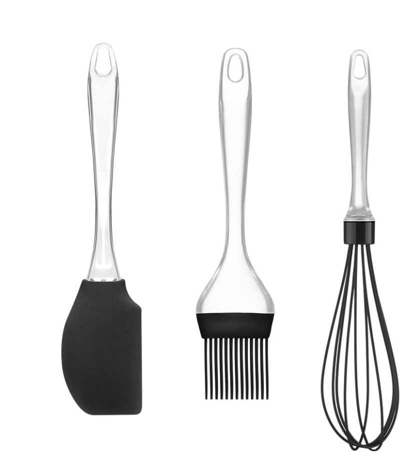 Conjunto Em Silicone Preto E Cabos Em Acrílico Para Confeitaria