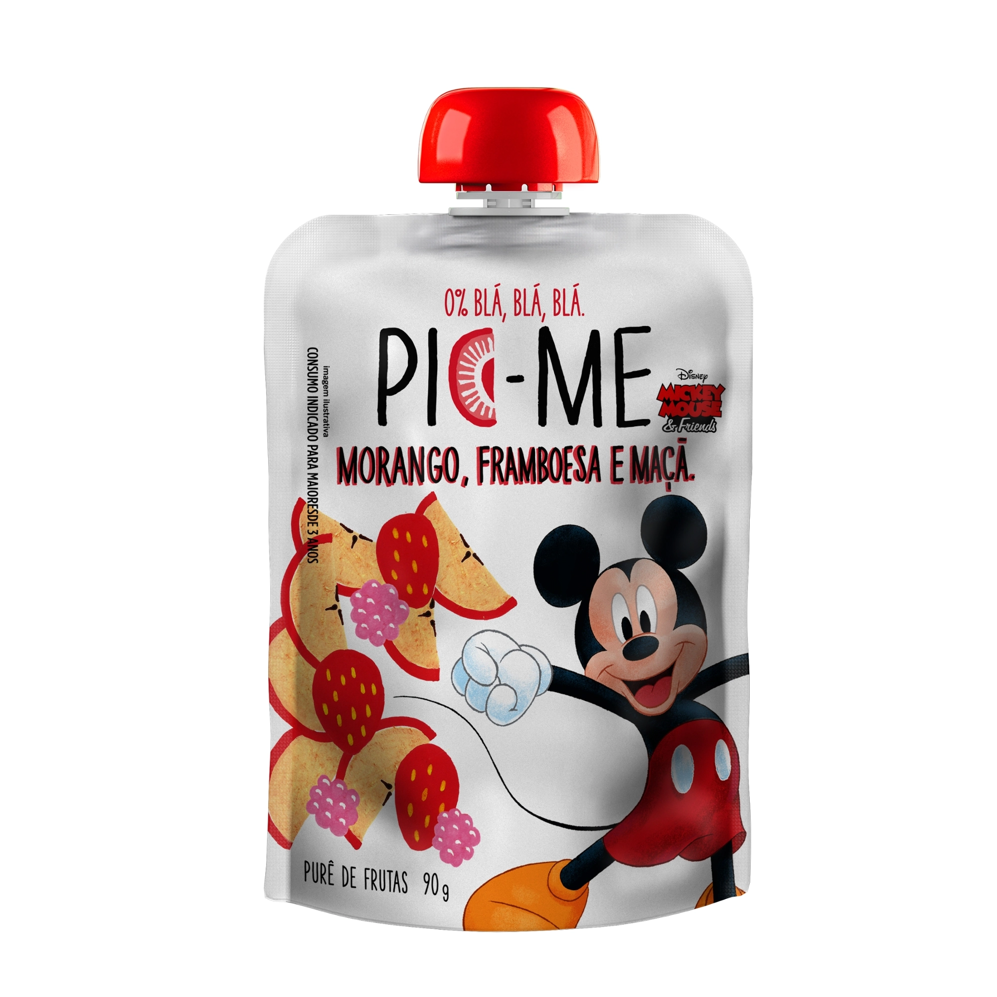 Purê De Frutas Morango, Framboesa E Maçã Mickey Mouse Pic Me Squeeze 90g