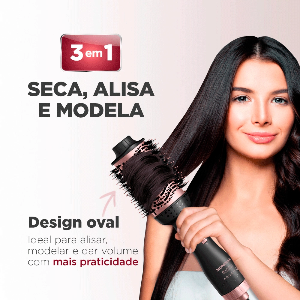 Escova Secadora De Cabelo Mondial Preta Rose 127v