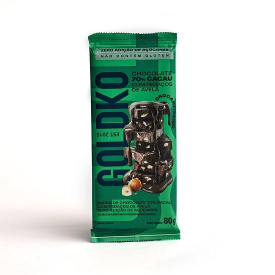 Chocolate 70 Cacau Com Pedaços De Avelãs Goldko Pacote 80g