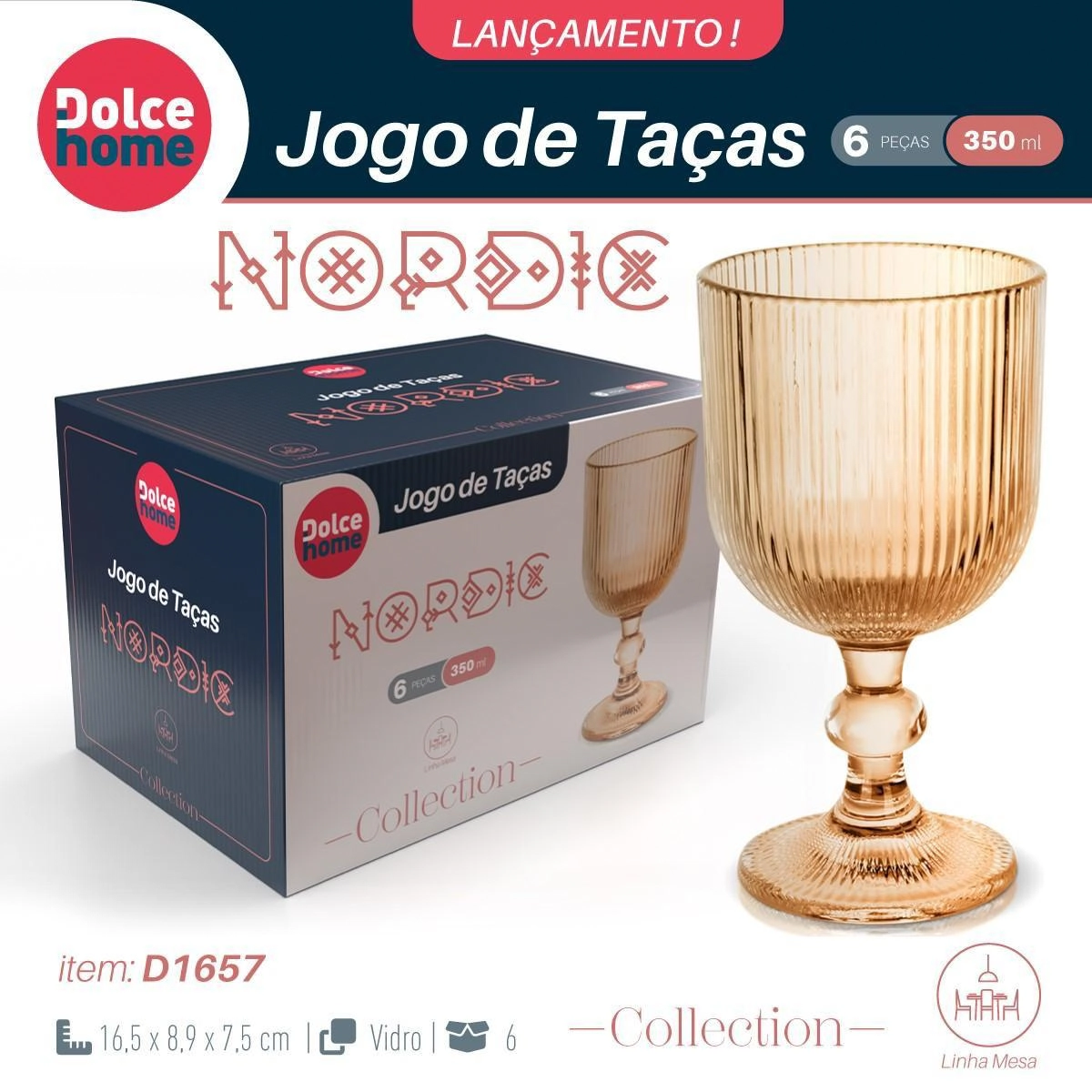 Jg Taca Dolce Home Nordic 350ml Ambar C/ 6 Un
