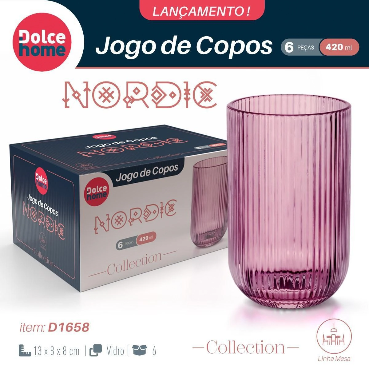 Jg Taca Dolce Home Nordic 420ml Lilas C/ 6 Un