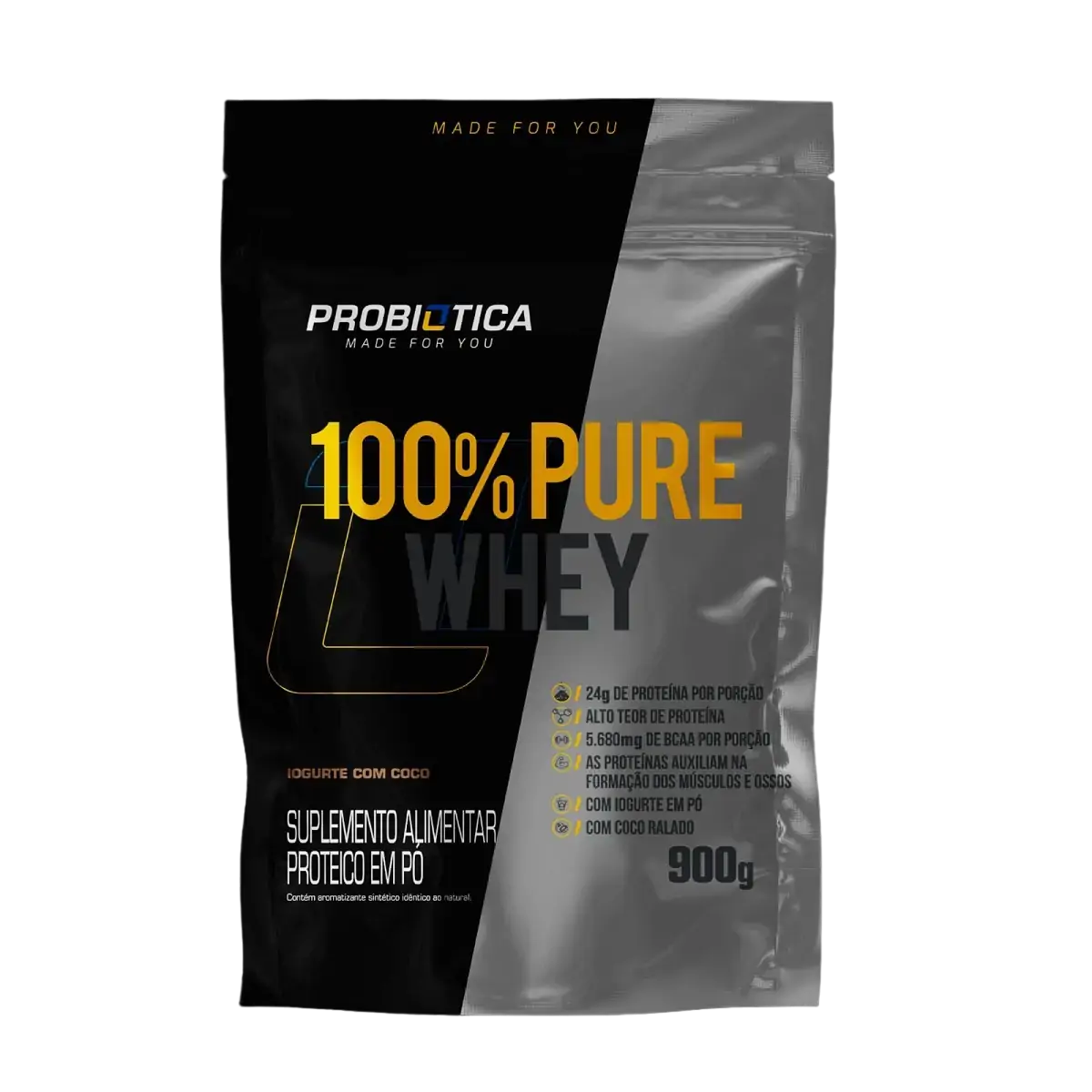100 Pure Whey Iogurte Com Coco Refil Probiótica 900g