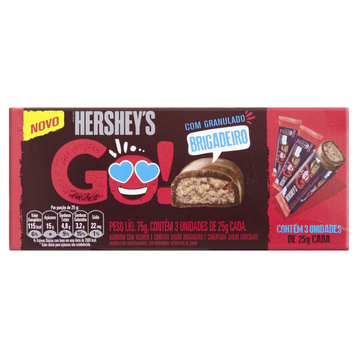 Pack Bombom Brigadeiro Hersheys Go Caixa 75g 3 Unidades