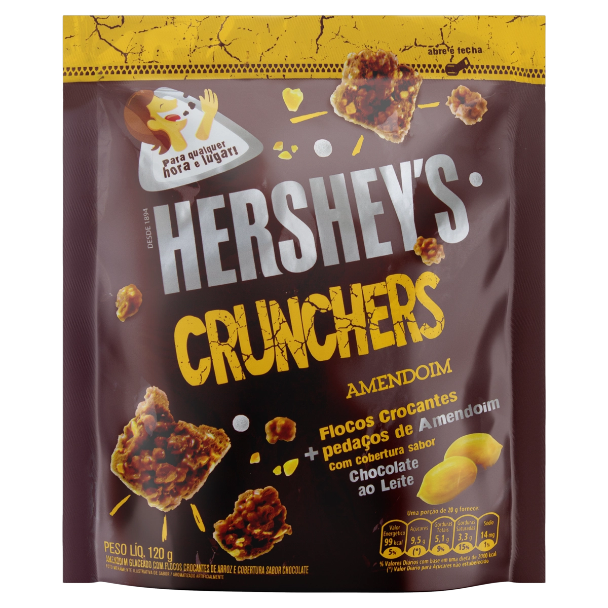 Amendoim Glaceado Crunchers Cobertura Chocolate Ao Leite Hersheys Pouch 120g