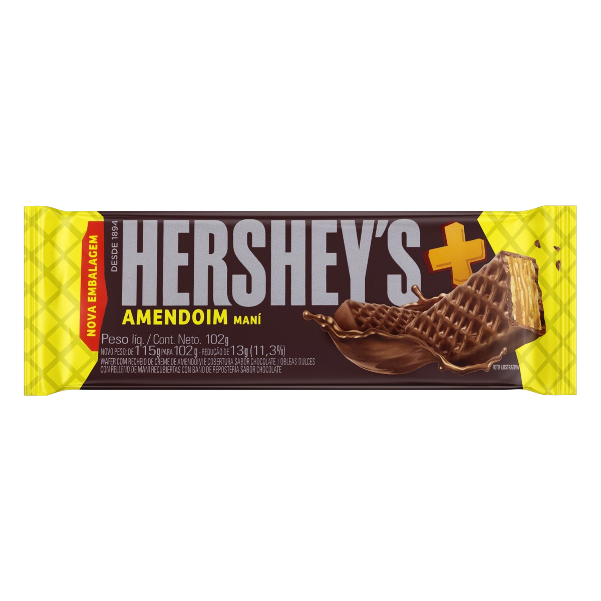 Wafer Recheio Amendoim Cobertura Chocolate Hersheys Mais Pacote 102g